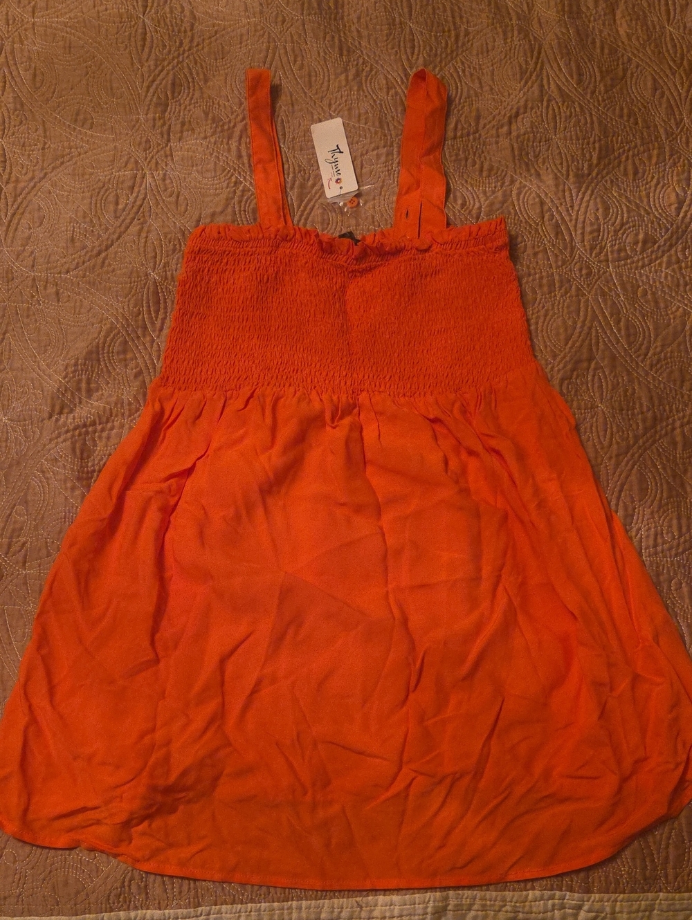 Maternity Orange Smocked Tank Top with Adjustable Straps